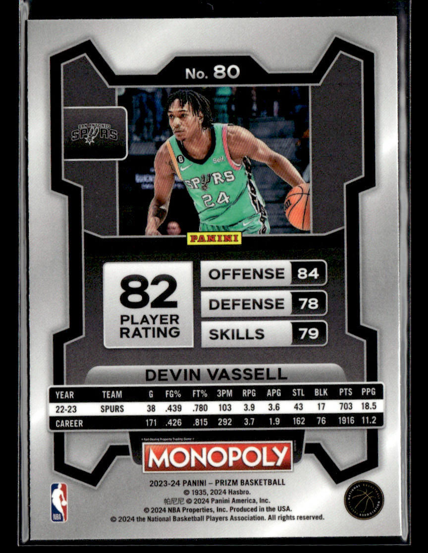 2023-24 Panini Prizm Monopoly #80 Devin Vassell Card San Antonio