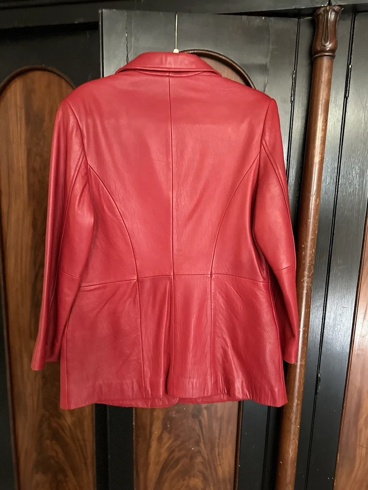 Chaqueta Blazer Mujer Nordstrom Clásica de Cuero Rojo Talla M Guante Piel de Cordero Suave Foto 2 de 4