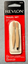 Revlon Slant  Point Tweezers Travel Set Designer Series Case Beige White - NEW