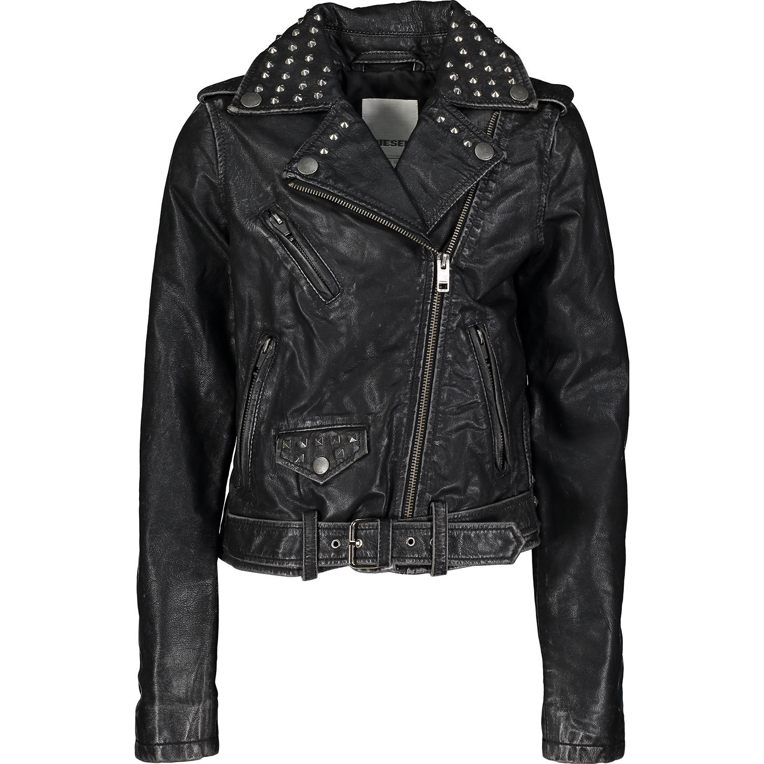 DIESEL Black Leather Studded Jacket Size 8 years