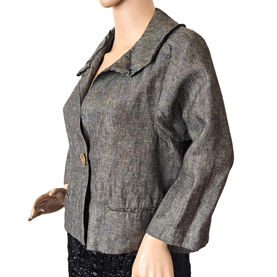 Isabel Marant Natural Linen Blazer Brown Tweed Tailored Fit Crop Jacket Size S - Imagem 2 de 4