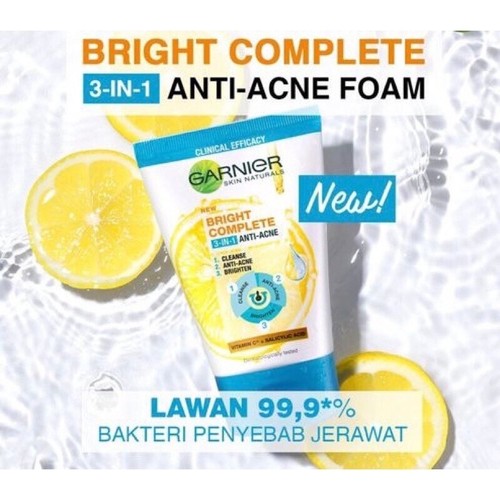 2x90ml Garnier Bright Complete 3-in-1 Anti Acne Foam Facial Wash Deep Cleaning - Picture 3 of 7