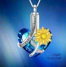 New Flower Forever in my Heart Crystal Cremation Urn Ashes Memorial Necklace