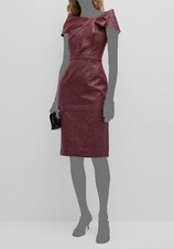  580 Rickie Freeman for Teri Jon Women Red Jacquard Off-The-Shoulder Dress Sz 2