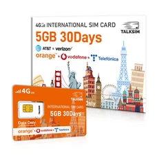 TALKSIM International Data SIM (5GB/30 Days): 5G 4G LTE for 49 Regions