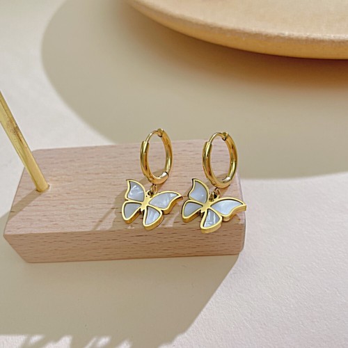 Fashion Gold Stainless Steel With White Pearl Oysters Butterfly Earring Women - Picture 5 of 8