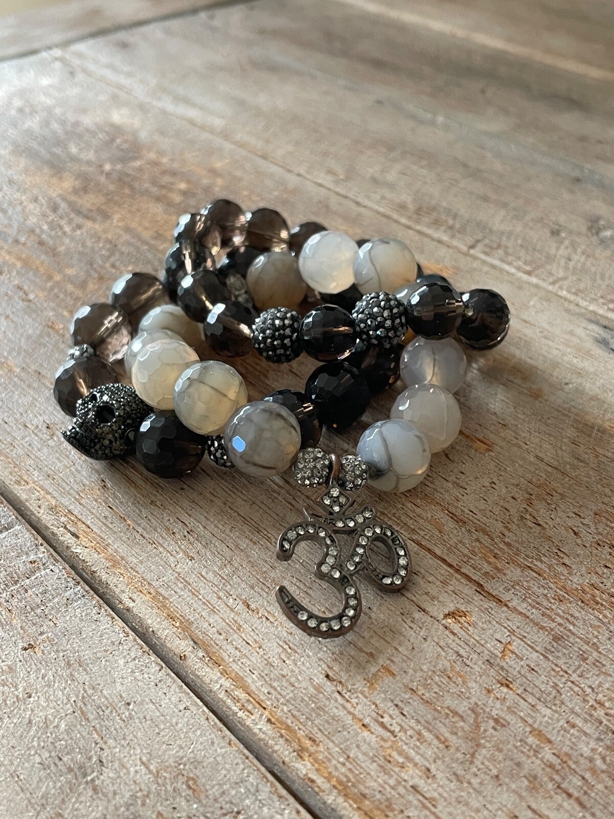 Faceted Beaded OM, Skull Stretch Stackable Bracel… - image 5