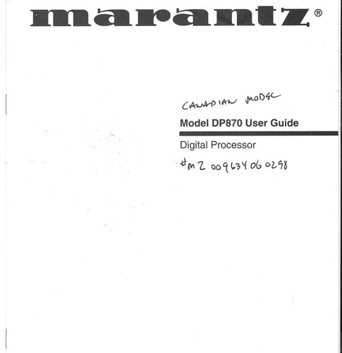 MARANTZ DP870 DIGITAL PROCESSOR CANADIAN MODEL MANUAL | eBay