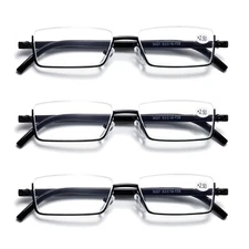 3PK Half Rim Metal Frame Small Mens Reading Glasses Blue Light Blocking Readers