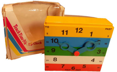 Vtg RARE 1970's Tell The Time Block Pile up Clock By Sunny Smile in Box England