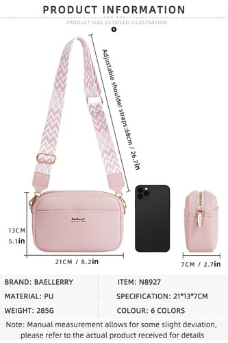 Crossbody Bag Leather Wide Strap Shoulder Bag Zipper Camera Crossbody Purse Gift - Picture 8 of 46