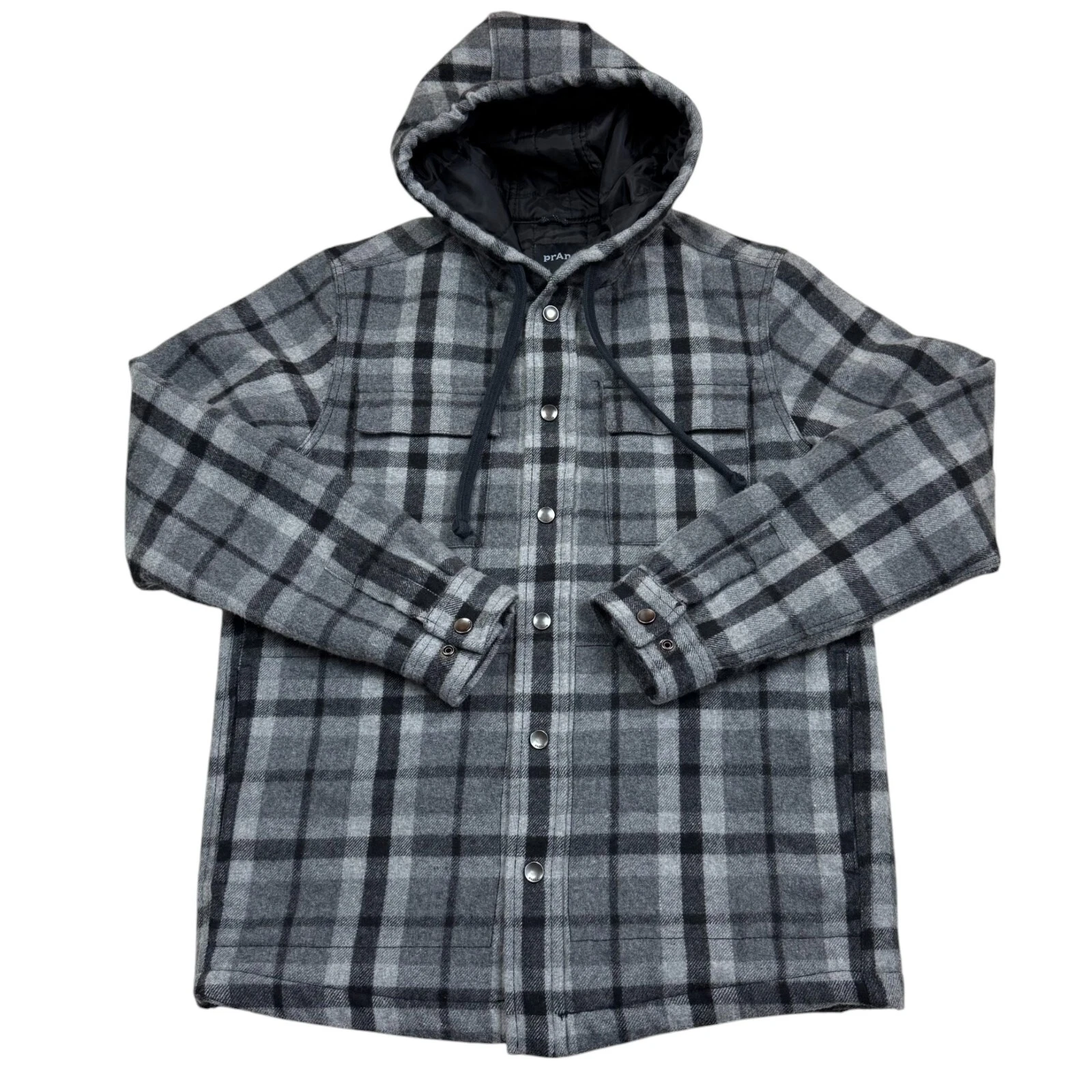 prana plaid hooded flannel wool blend shirt