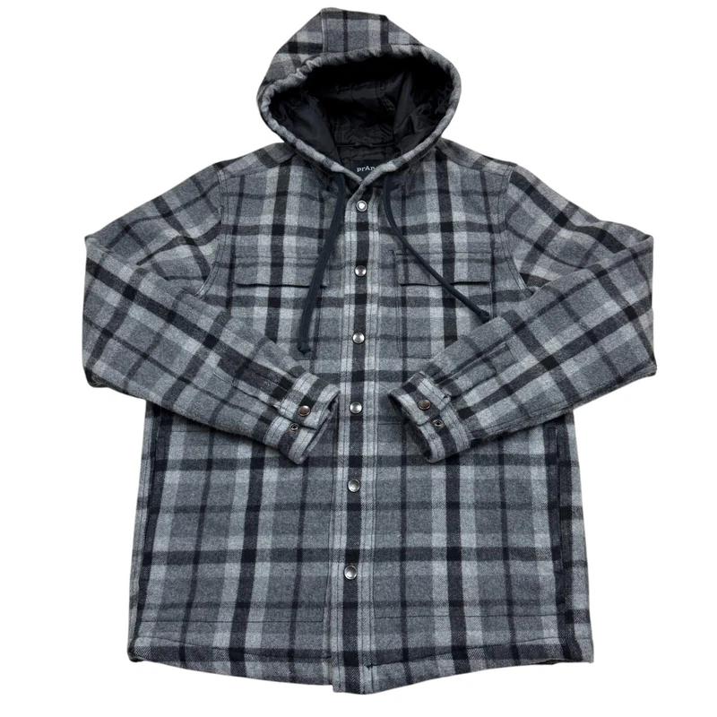 prana plaid hooded flannel wool blend shirt
