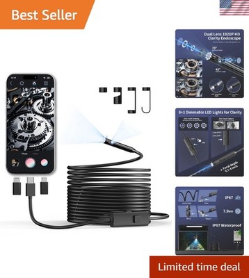 Dual Lens Inspection Camera - 8 Adjustable LEDs with 16.4ft Semi-Rigid Cable