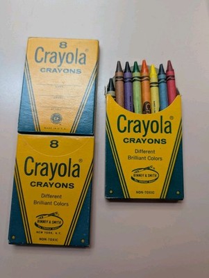 Vintage Crayola No. 8 Crayons Box of 8 Colors Binney & Smith USA Made Lot Of 3