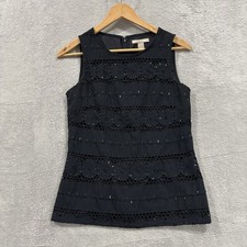Banana Republic Top Women's 2 Eyelet Lace Tank Blouse Embroidered Black Minimal