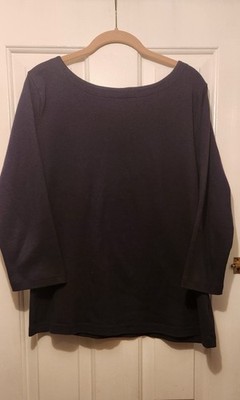 Croft & Barrow Women's Navy Blue Wide Neck 100% Cotton Tee, 3/4 Sleeves, Size XL
