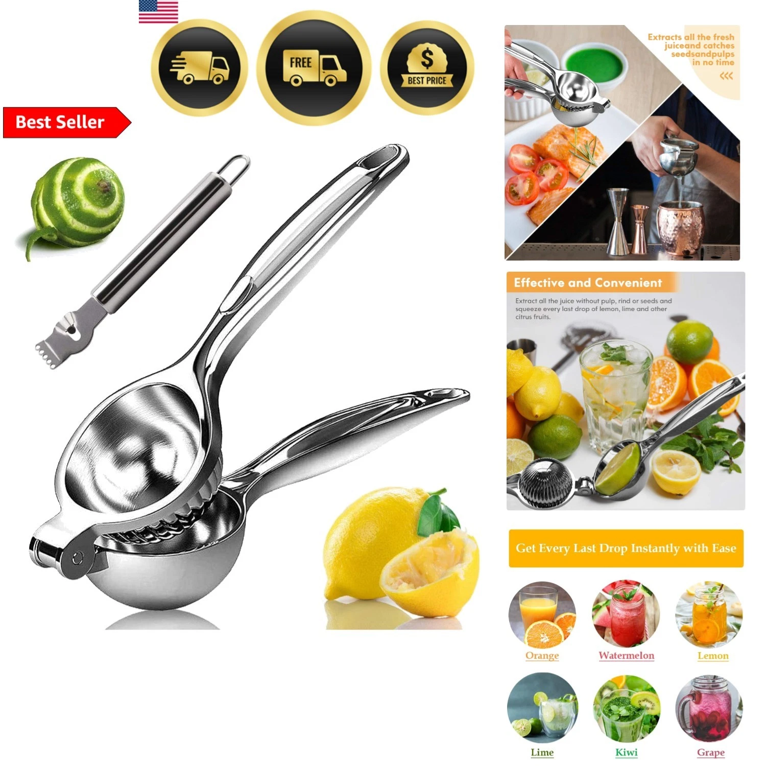 Citrus Juicer Handheld Lemon Lime Squeezer Kitchen Tool Durable Stainless Steel
Opens in a new windo