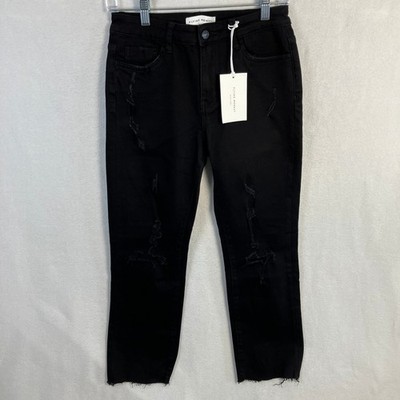 Flying Monkey Black Label Distressed Crop Jeans Women's Size 27 Black NWT