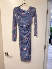 Vince Camuto New Womens Long Sleeves Printed Mesh Body Contour Dress Blue Size 4