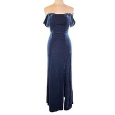 NWT $280 Jenny Yoo Issa Off-The-Shoulder Stretch Velvet Gown Dress Size 4 Blue