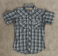 Wrangler Shirt Mens Medium Gray Plaid Western Pearl Snap Short Sleeve Cowboy