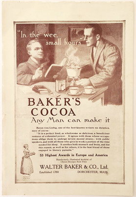 1911 Walter Baker & Company Baker's Cocoa Advertisement Baron Von Liebig