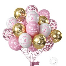 Pink 3rd Birthday Balloons for Girls - 16pcs Pink  Gold Happy Birthday Ballo...