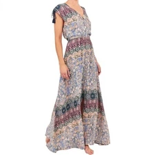 TIGERLILY BELLE EAU MAXI DRESS Tassel Bohemian Button Down Size US 8