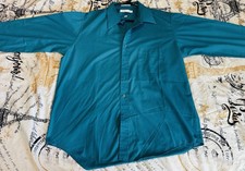 Vintage Van Heusen Editions Mens 17 34/35 XL Teal Dress Shirt 90s Poly Cotton