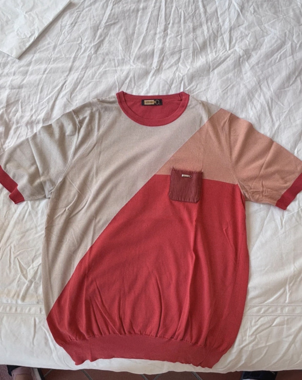 Zilli T-shirt uomo L regular colorblock rosso/beige/rosa con taschino