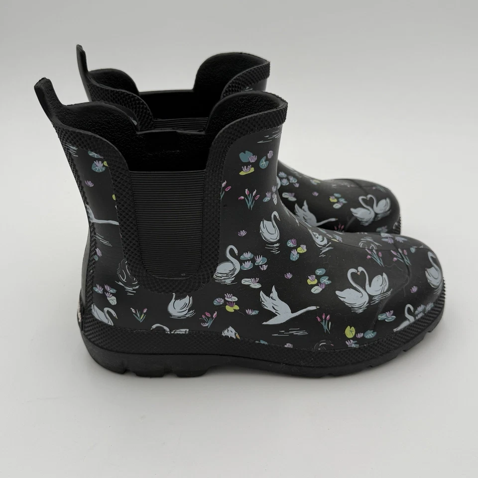 Vera Bradley Botas de Lluvia al Tobillo Impermeables de Goma Negra Estampado de Cisne EE. UU. 7 Foto 3 de 4