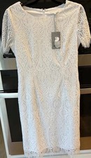 New White lace Dress 6 Midi fringe Bachelorette Feminine Romantic Sheath NWT