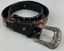 Ariat Leather Beaded Rhinestone Belt Sz Large A1515401 Western Rodeo Black READ