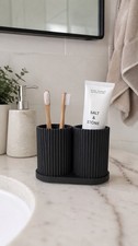 Modern Bathroom Organizer Set Dual Toothbrush Holder with Tray