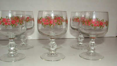6x Rosaka handbemalte Rose Floral Chintzy gewichtete Bagatelle Weingläser