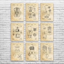 Coffee Patent Wall Art Set of 9 Poster, Canvas or Framed Barista Gift Boss Gift