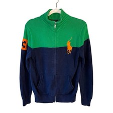 Polo by Ralph Lauren Vibrant Green  Navy Colorblock Preppy Sweater Size 14-16