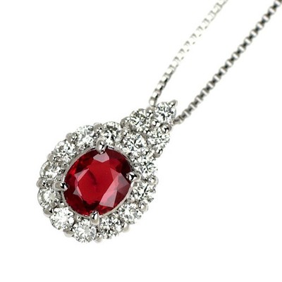 Pt900/ Pt850 Ruby Diamond Pendant Necklace 0.41ct D0.25ct - Auth free shipping f