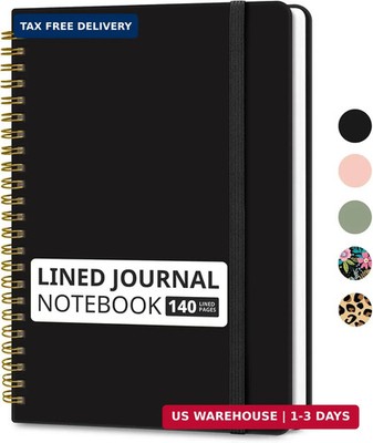 Taja Lined Spiral Journal Notebook for Women & Men, 140 Pages, College Ruled Har