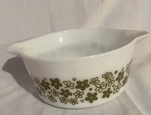 Vtg Pyrex Spring Blossom Crazy Daisy 474B White Green Casserole 1.5 QT Bowl VGC