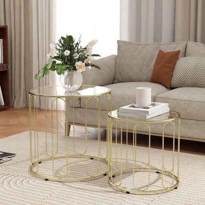 Runder Couchtisch 2er Set, Satztische für Wohnzimmer