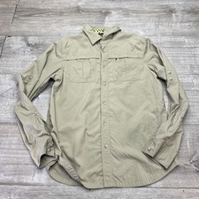 REI Shirt Mens Large Beige Solid Long Sleeve Button Up Vented Hiking Fishing