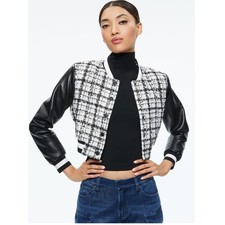 Alice Olivia Camelia Cropped Combination Varsity Jacket