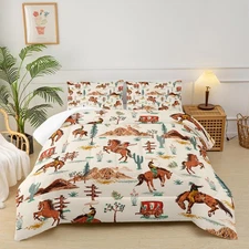 Brown Western Cowboy Comforter Set Queen Size for Boys, Vintage Shabby Chic B...