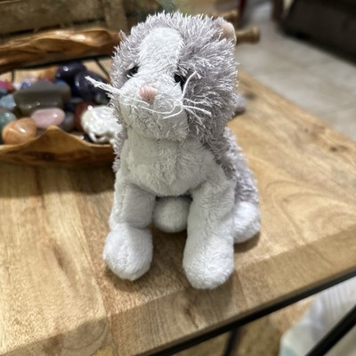 VTG SMALL GRAY WHITE KITTY CAT PLUSH TOY 7'' FLOPPY SOFT (B6)