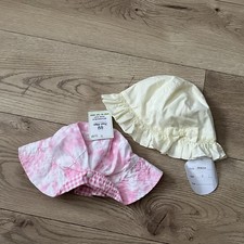 New set of 2 girls pink / yellow frilly summer hats age 12-24 months