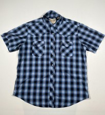 Wrangler Shirt Mens XL Blue Black Plaid Western Pearl Snap Short Sleeve