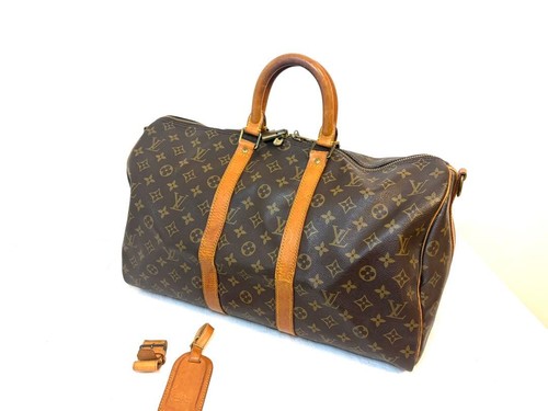 Louis Vuitton Monogram Keepall 45 Vintage Brown Leather Travel Bag with Lock
