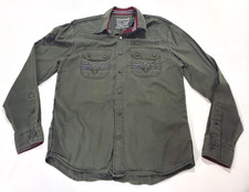 Affliction Black Premium Shirt Men's Medium Green Button Up Long Sleeve